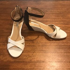 Black and white wedge sandals